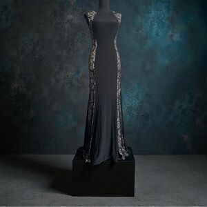 Black Lace & Sequin Mermaid Gown Prom Formal Evening Dress Size 2